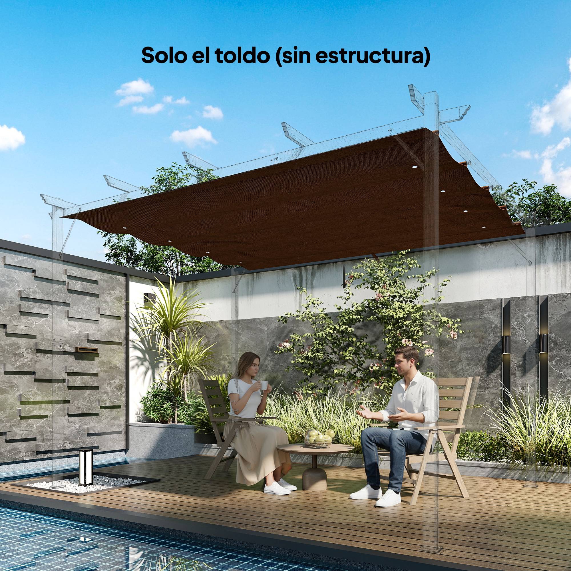 Toile de Rechange Rétractable Polyester pour Pergola 3x2 m Tissu Anti-UV Café - ComfortXL Outdoor Living - Image 4