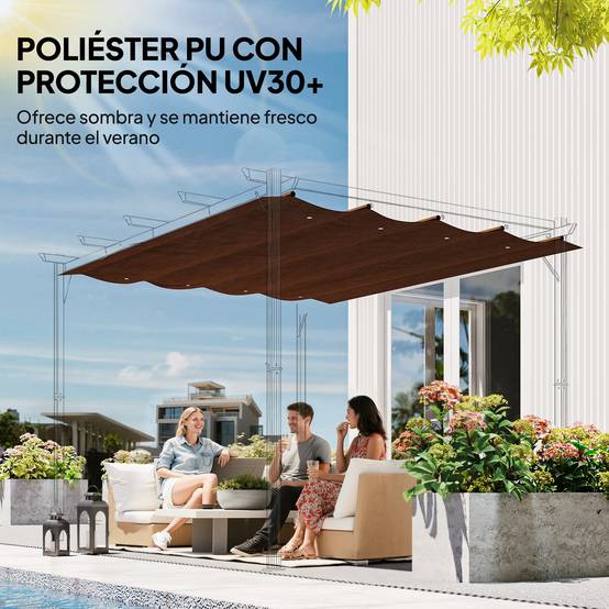 Toile de Rechange Rétractable Polyester pour Pergola 3x2 m Tissu Anti-UV Café - ComfortXL Outdoor Living - Image 7