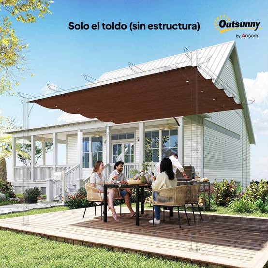 Toile de Rechange Rétractable Polyester pour Pergola 3x2 m Tissu Anti-UV Café - ComfortXL Outdoor Living - Image 10