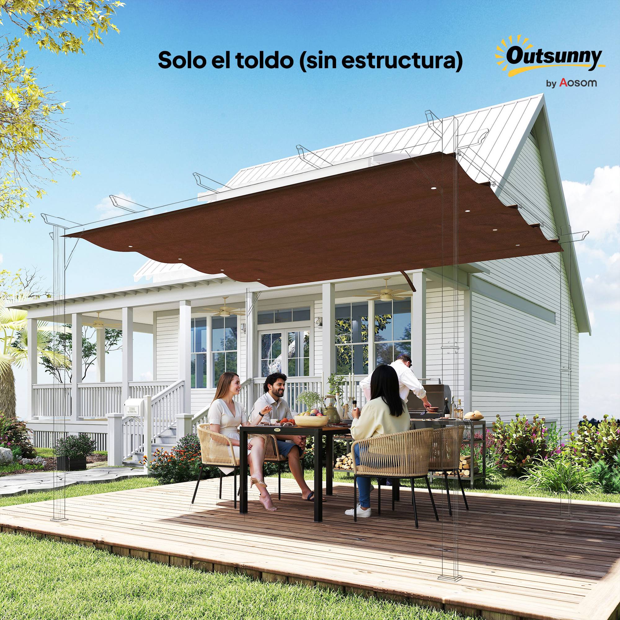 Toile de Rechange Rétractable Polyester pour Pergola 3x2 m Tissu Anti-UV Café - ComfortXL Outdoor Living - Image 10