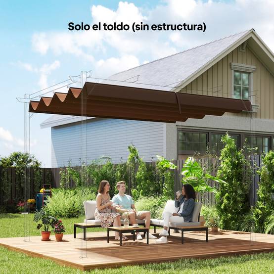 Toile de Rechange Rétractable Polyester pour Pergola 3x2 m Tissu Anti-UV Café - ComfortXL Outdoor Living - Image 3