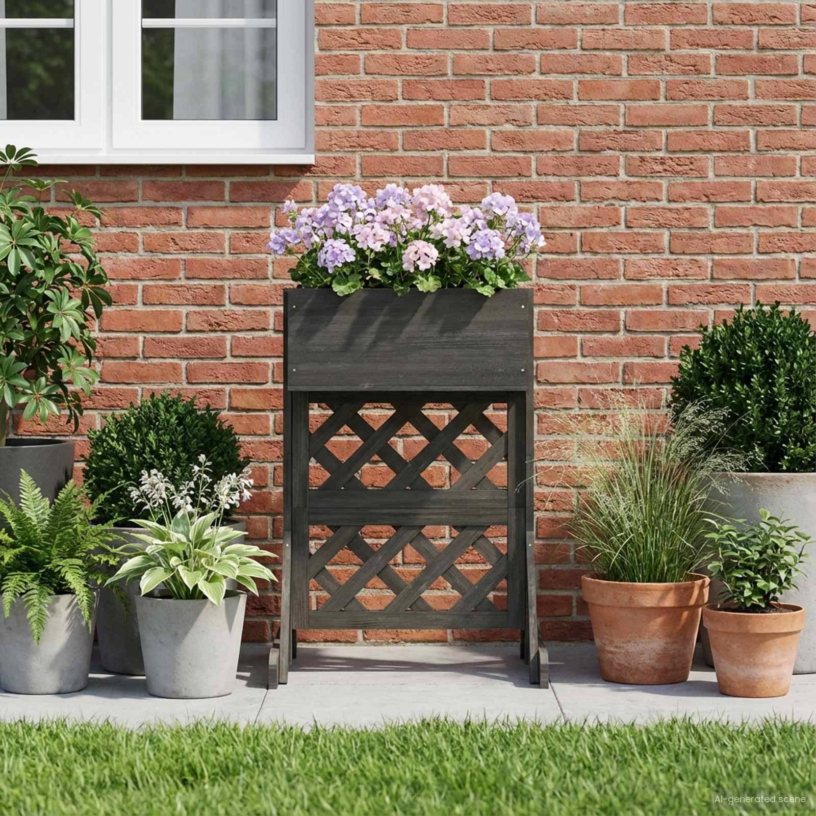 ComfortXL - Jardinière bois sapin massif balcon treillis pour grimpantes 48x30x70,5cm gris - ComfortXL Outdoor Living - Image 4