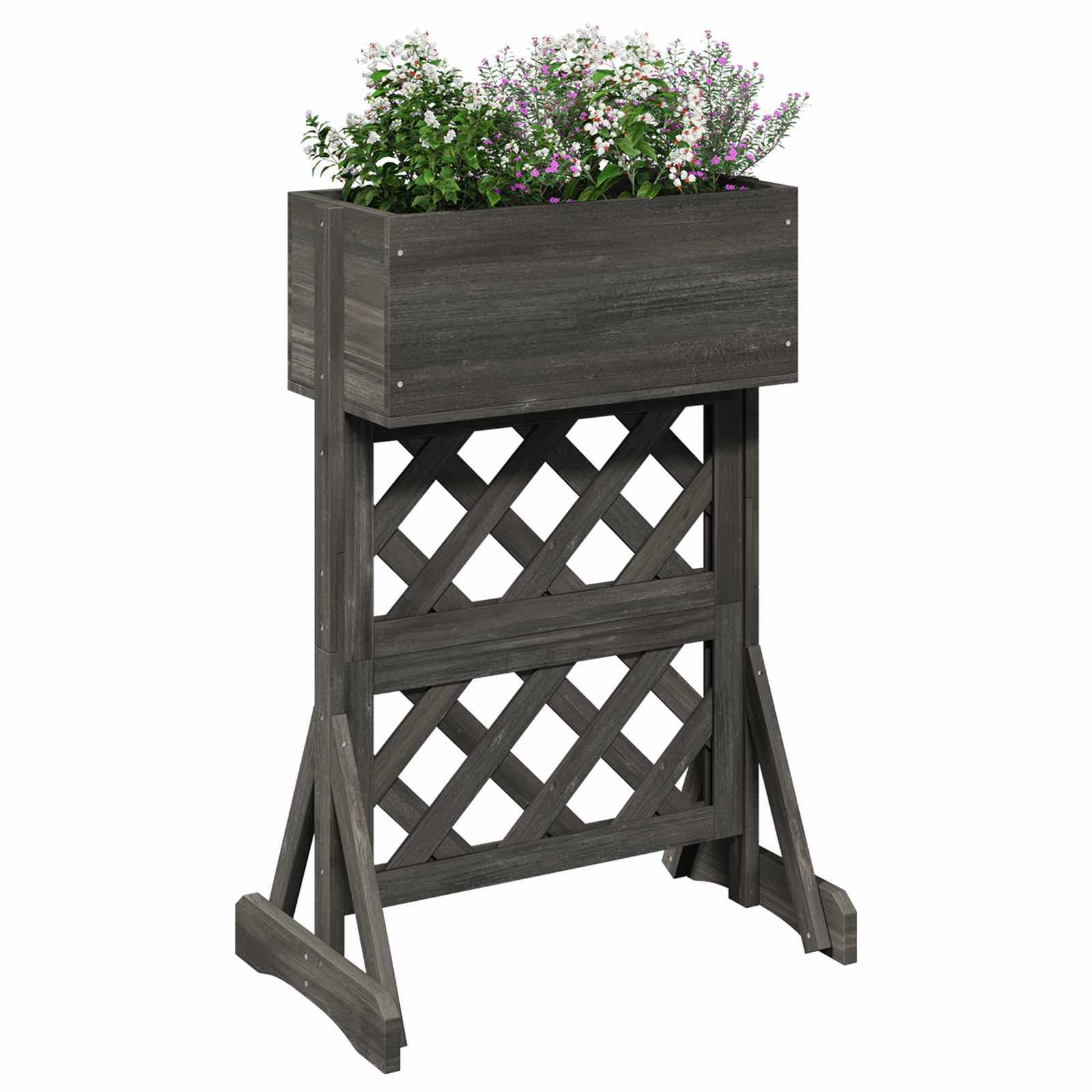 ComfortXL - Jardinière bois sapin massif balcon treillis pour grimpantes 48x30x70,5cm gris - ComfortXL Outdoor Living - Image 3