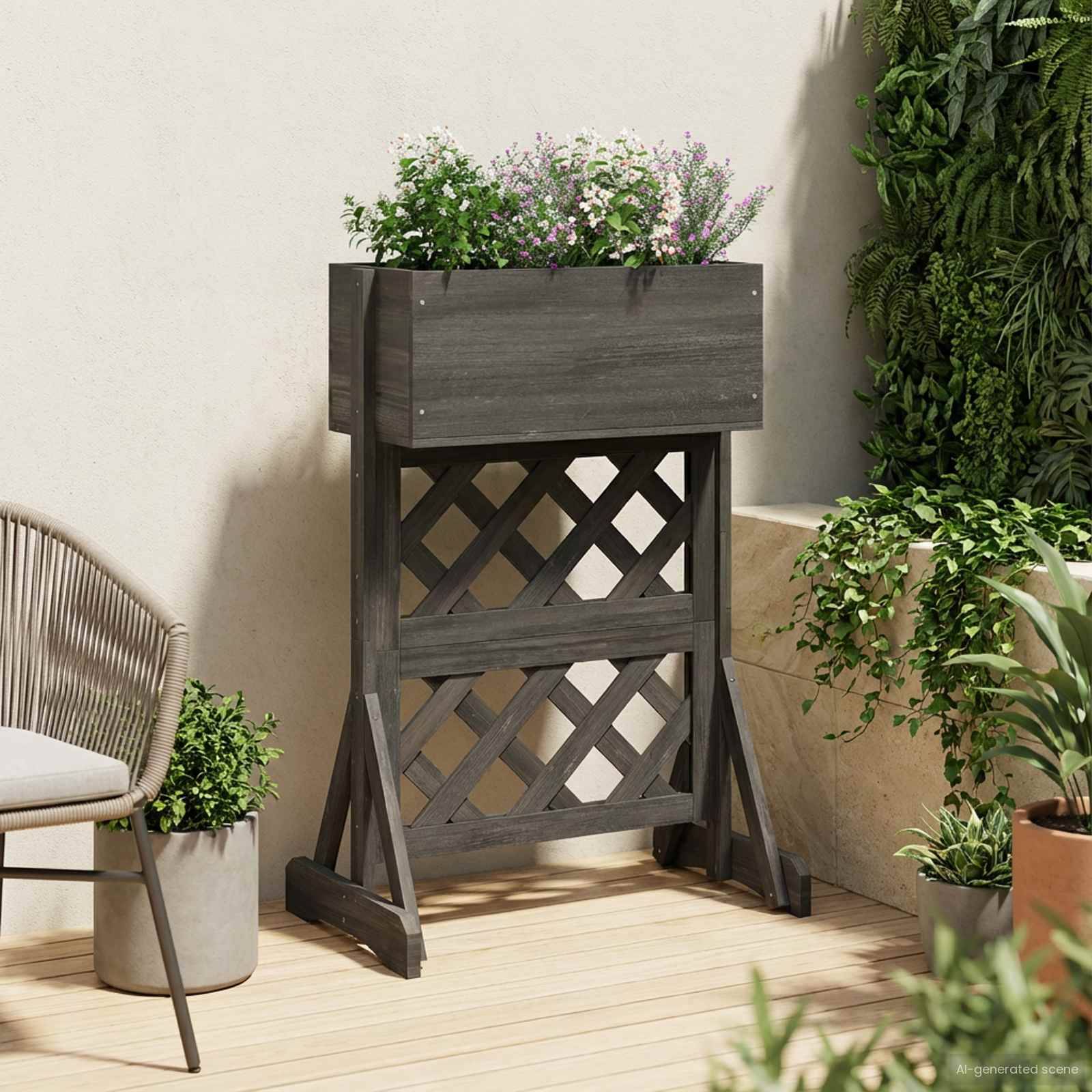 ComfortXL - Jardinière bois sapin massif balcon treillis pour grimpantes 48x30x70,5cm gris - ComfortXL Outdoor Living