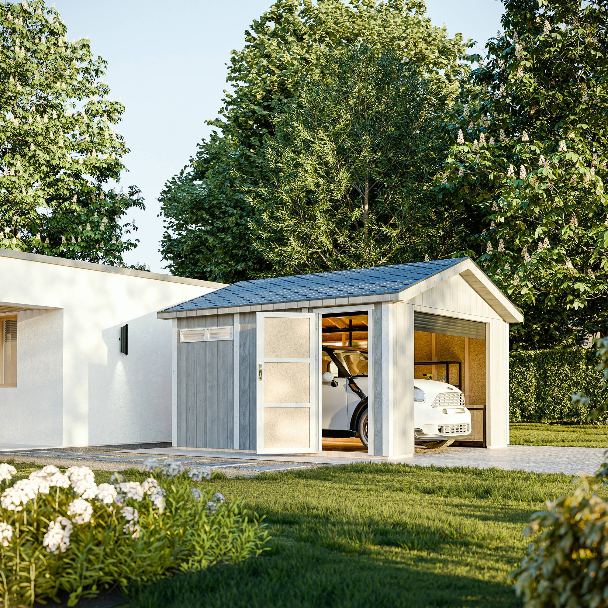 Timbela - Garage Qualité Premium 13 m² / L378xl412 cm - garage pour moto, vélos, machines de jardinage - Timbela M990B-REDWOOD RED - Image 5