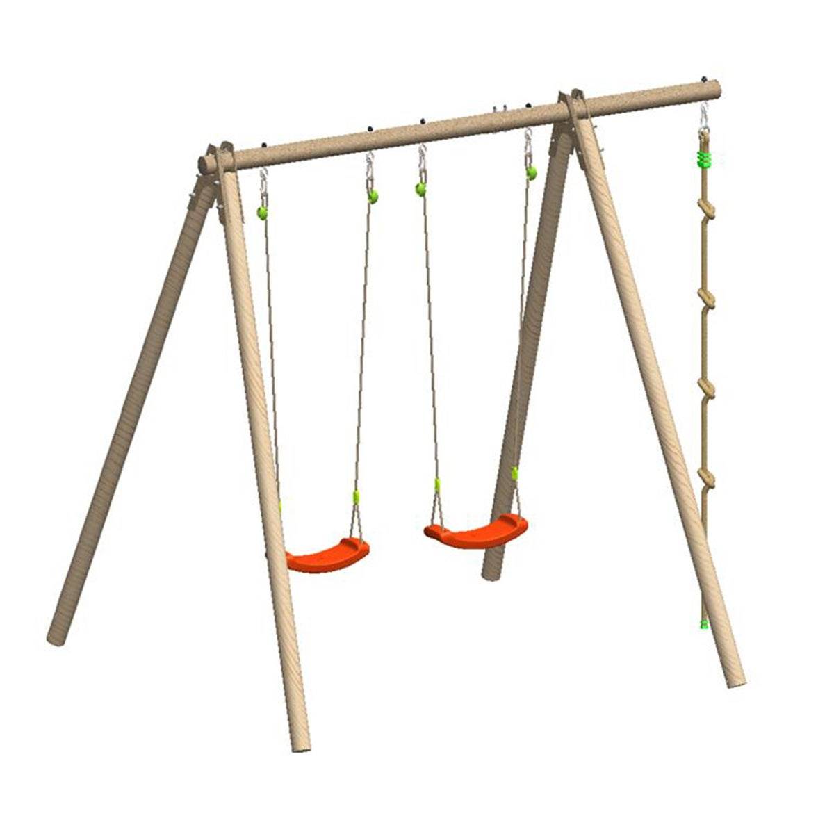 Trigano Jardin - Portique bois poutre métal Techwood Premium Piko 2,30 m – 3 enfants avec corde à nœuds - Image 3