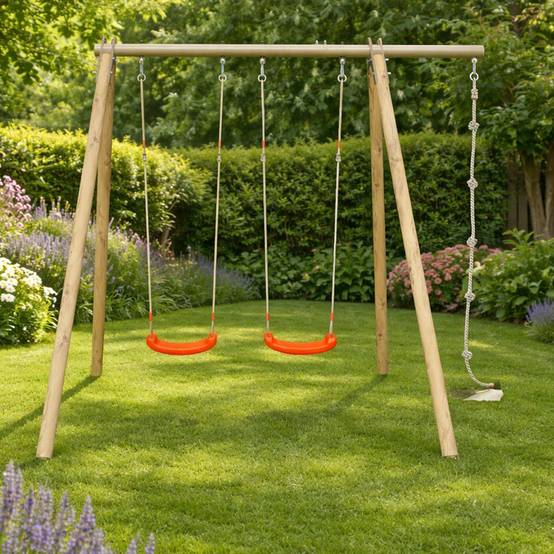 Trigano Jardin - Portique bois poutre métal Techwood Premium Piko 2,30 m – 3 enfants avec corde à nœuds - Image 7