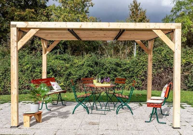 Habrita - Auvent VENETO en douglas massif avec ventelles toit - S.h.t. : 10,57 m2 - dimensions 3,39 m x 3,12 m Habrita - Image 1