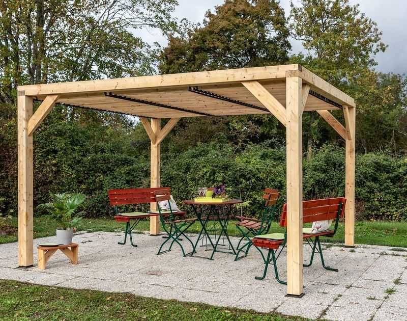 Habrita - Auvent VENETO en douglas massif avec ventelles toit - S.h.t. : 10,57 m2 - dimensions 3,39 m x 3,12 m Habrita - Image 3