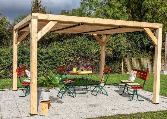 Habrita - Auvent VENETO en douglas massif avec ventelles toit - S.h.t. : 10,57 m2 - dimensions 3,39 m x 3,12 m Habrita - Image 2