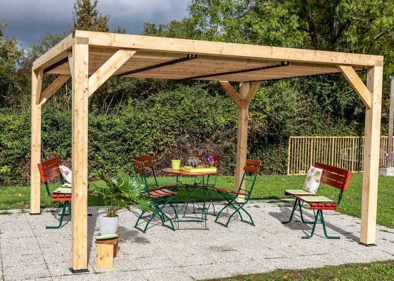 Habrita - Auvent VENETO en douglas massif avec ventelles toit - S.h.t. : 10,57 m2 - dimensions 3,39 m x 3,12 m Habrita - Image 2