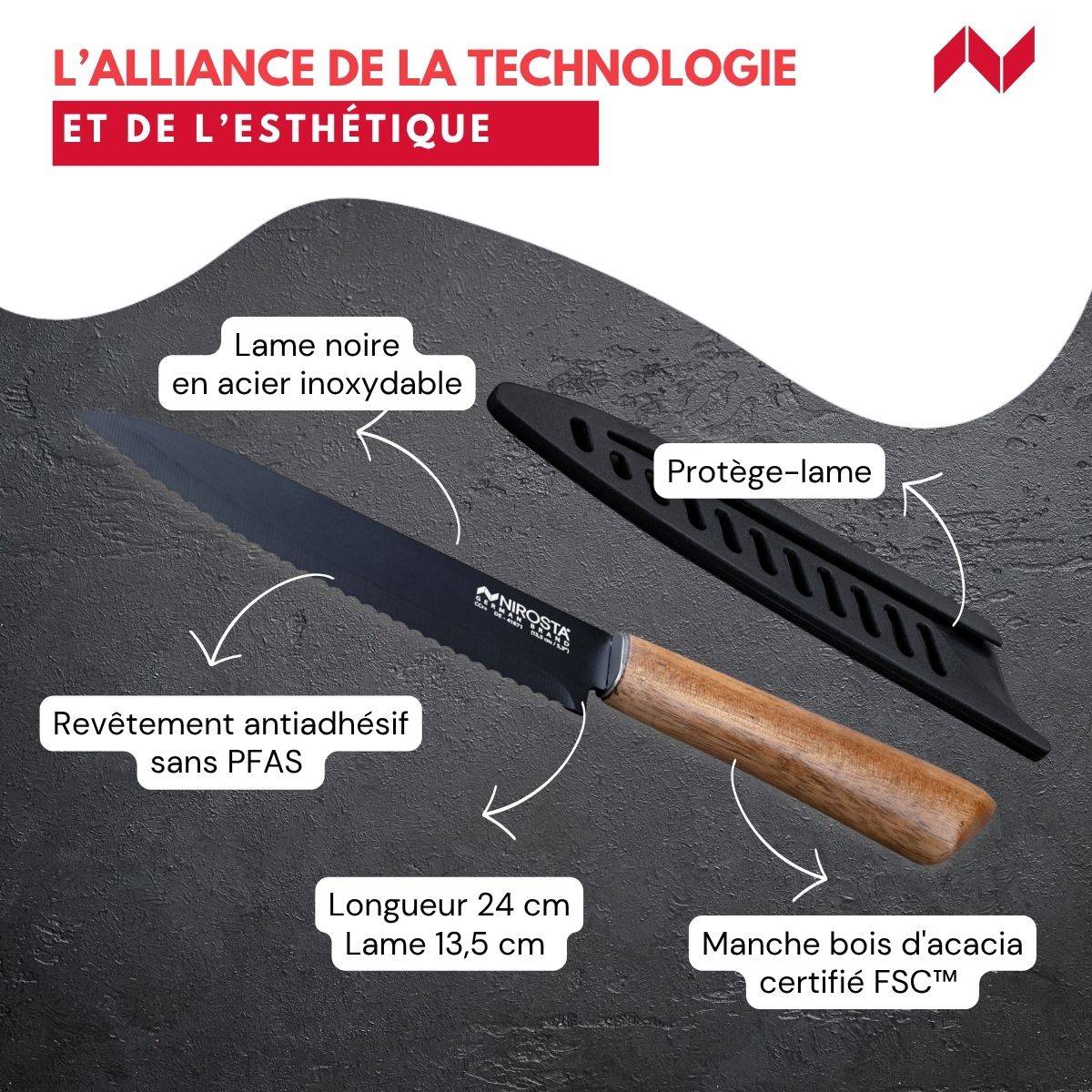 Couteau de cuisine lame crantée 24 cm Nirosta Flow - Image 3