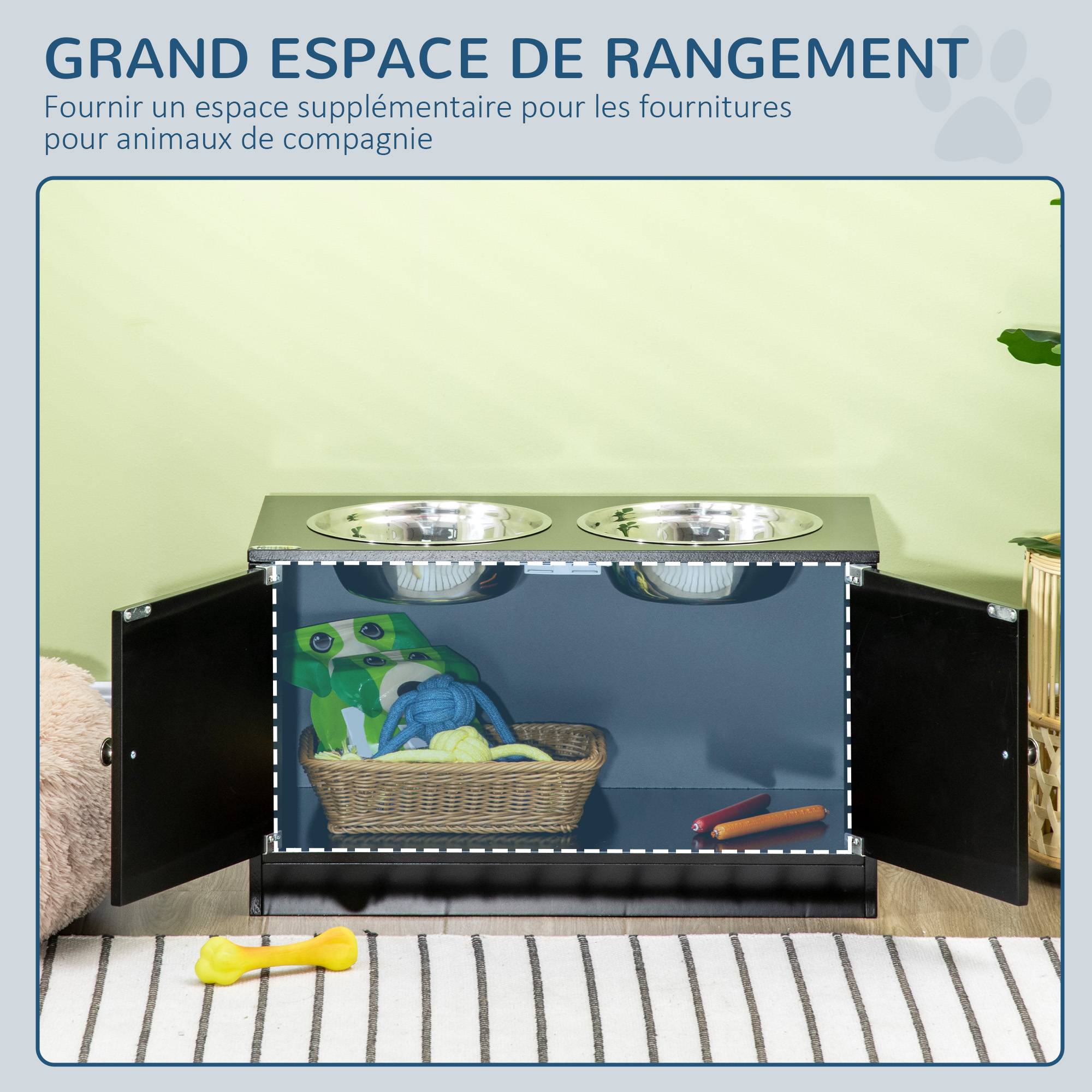 Sans Marque - Gamelles chiens surélevées gamelle double chien chat porte-gamelles 60 x 30 x 35,5 cm 2 gamelles 2L acier inox incluses - Image 7