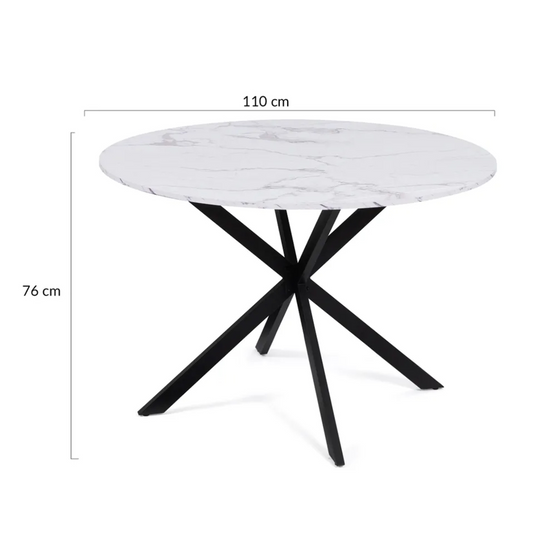 Table à manger ronde ALIX 6 personnes pied araignée noir et plateau effet marbre blanc ALASKA 110 cm - Image 4