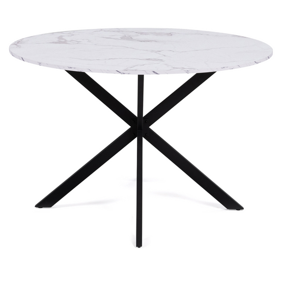 Table à manger ronde ALIX 6 personnes pied araignée noir et plateau effet marbre blanc ALASKA 110 cm - Image 3