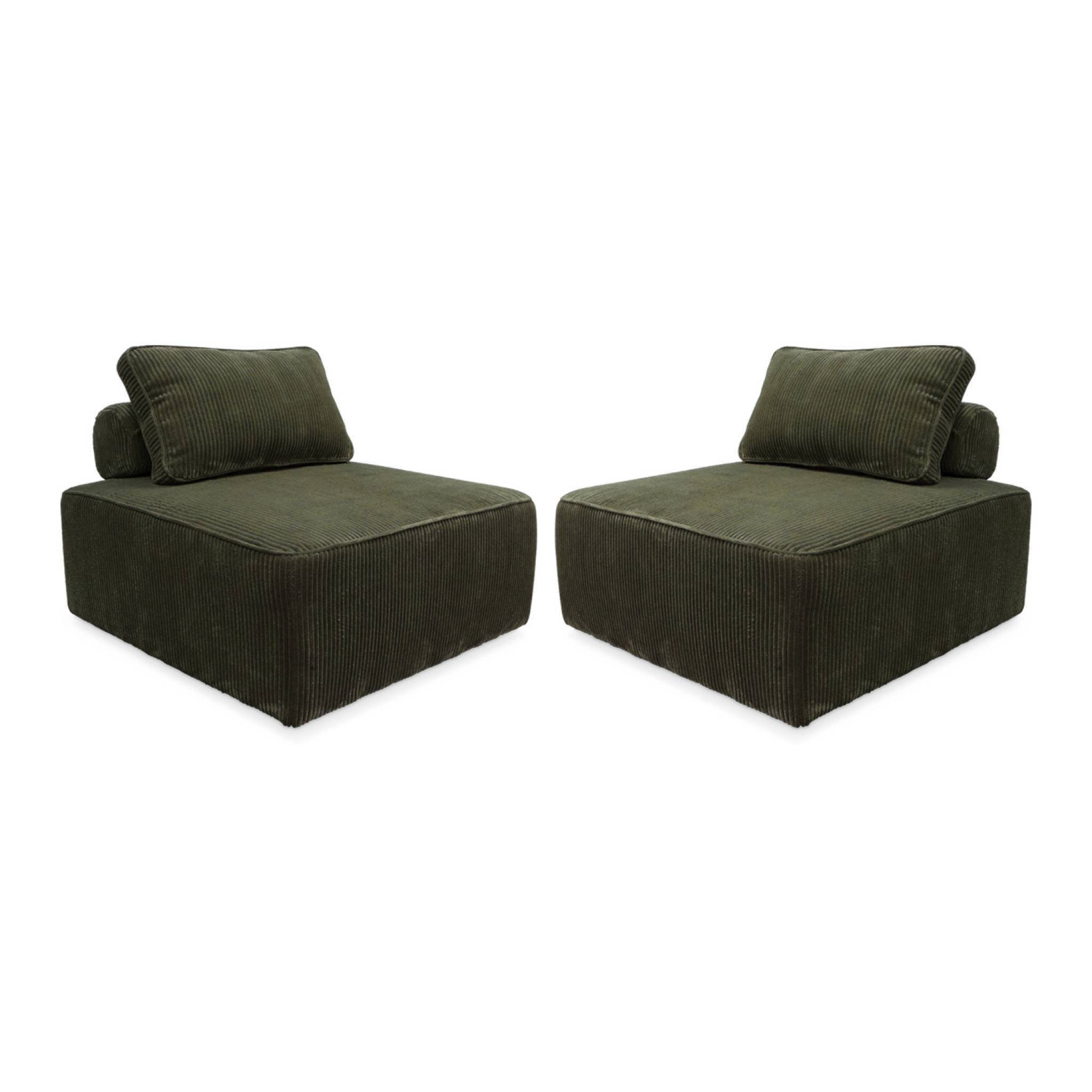 sweeek - Lot de 2 chauffeuses pour canapé modulable velours côtelé vert foncé avec un coussin | sweeek - Image 2