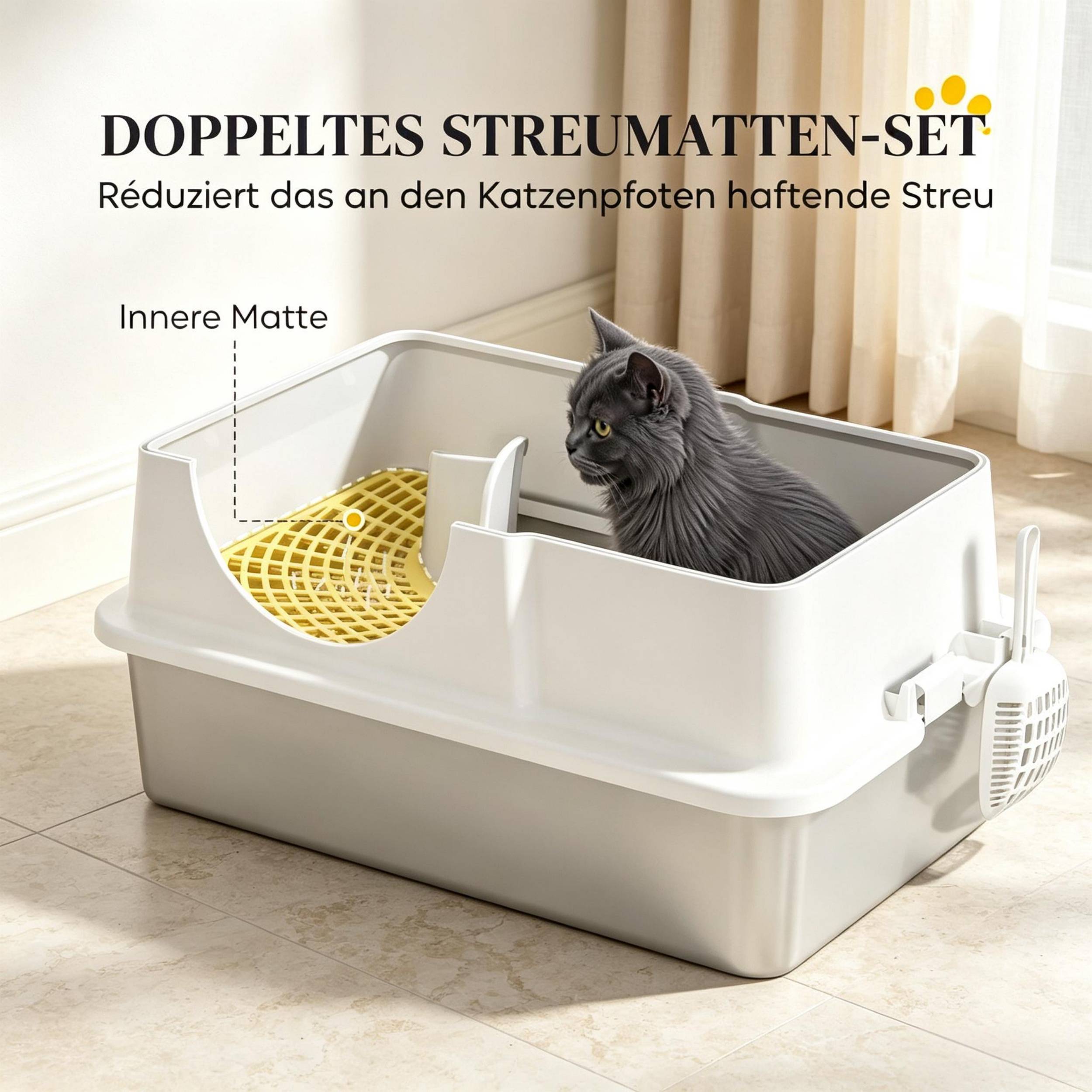 ComfortXL - Litière pour chat fermée inox et ABS 60,5 x 40,5 x 45 cm blanc argent couvercle amovible anti-projections - Image 8