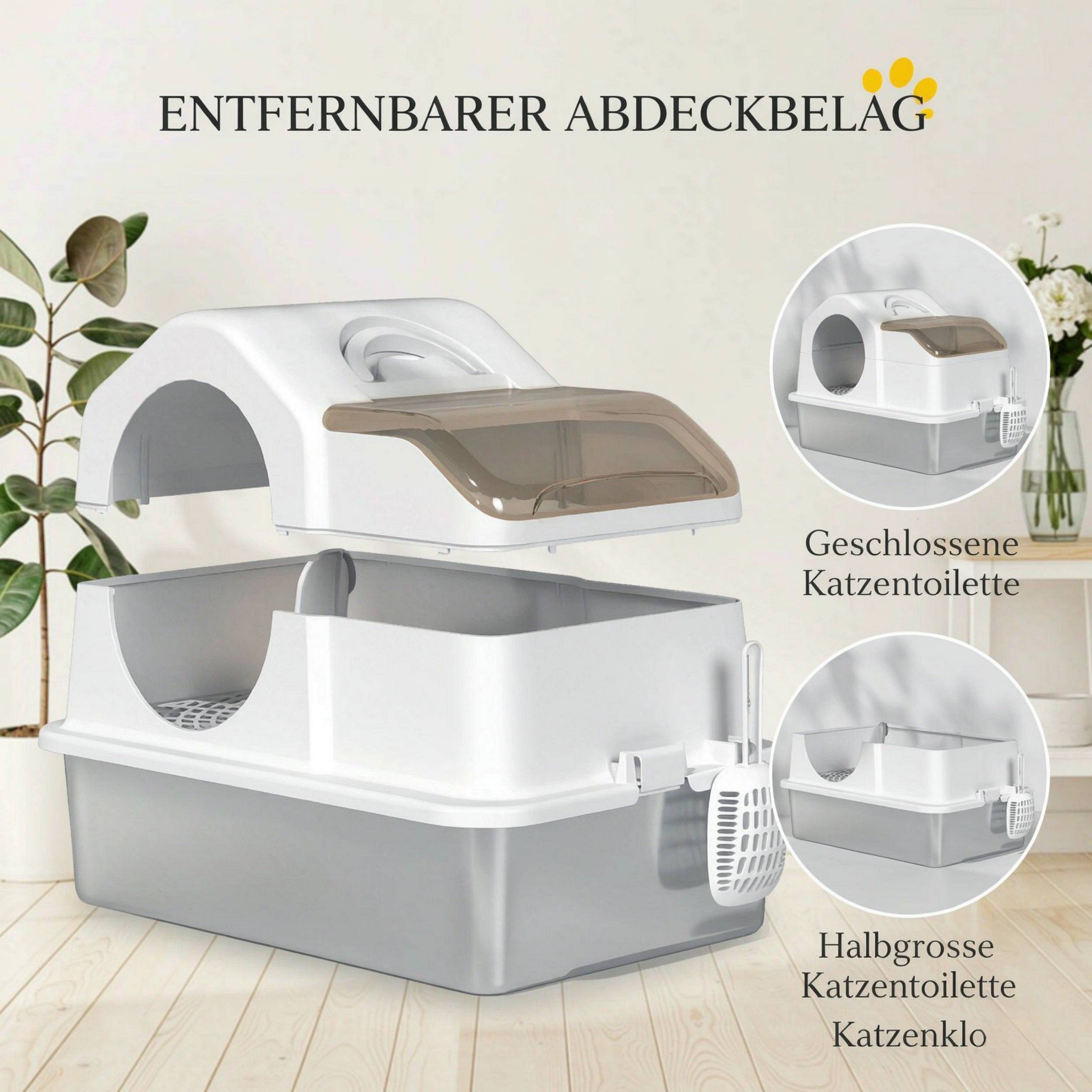 ComfortXL - Litière pour chat fermée inox et ABS 60,5 x 40,5 x 45 cm blanc argent couvercle amovible anti-projections - Image 2