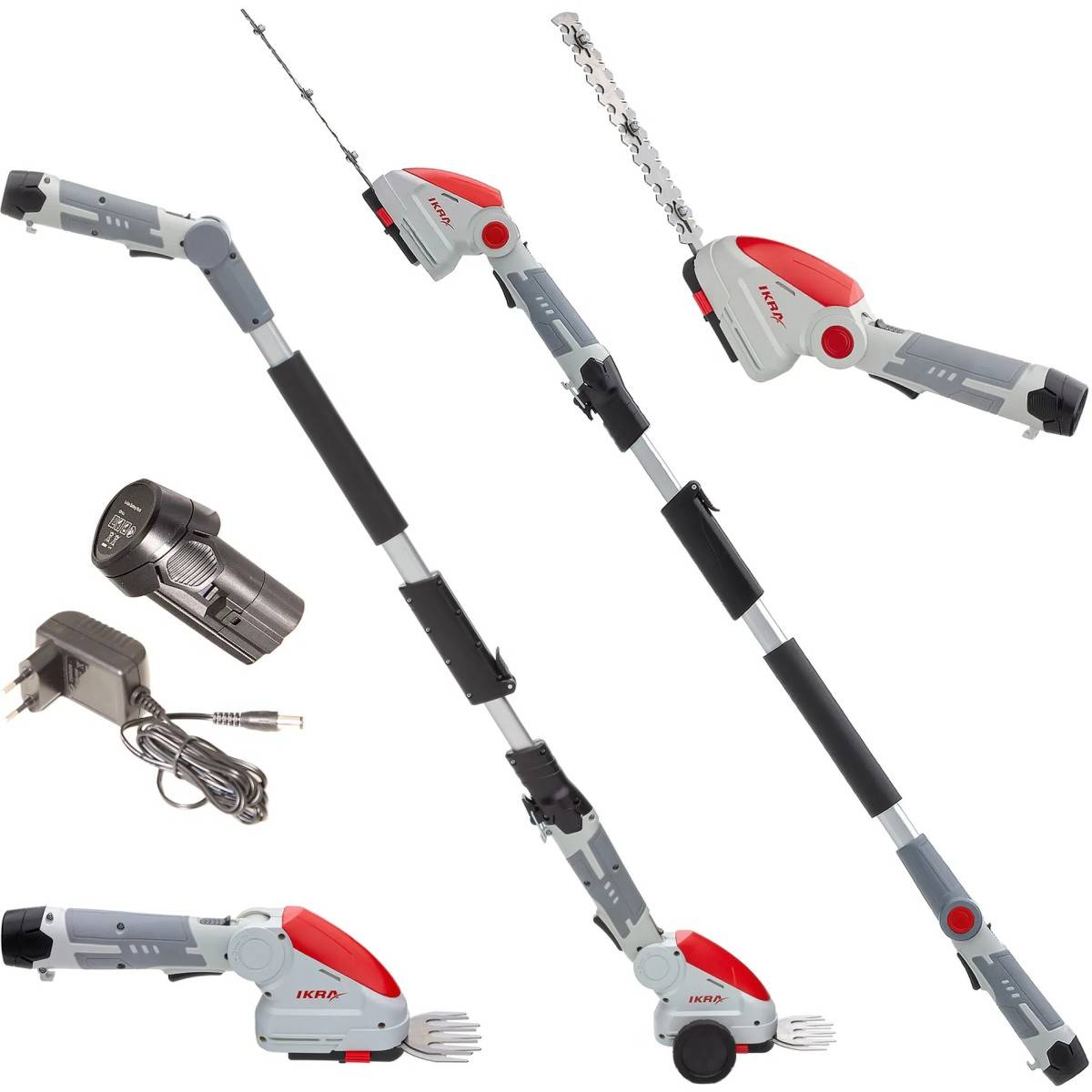 Cisaille à gazon et Taille buisson Télescopique sans fil à batterie 12V Inclus 2 lames 10cm et 20cm Chargeur 12V IKRA - Image 1