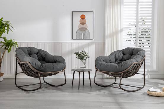 Fauteuil à bascule Oeuf en rotin tressé pour jardin terrasse avec coussin épais surdimensionné Gris - ComfortXL Outdoor Living - Image 7