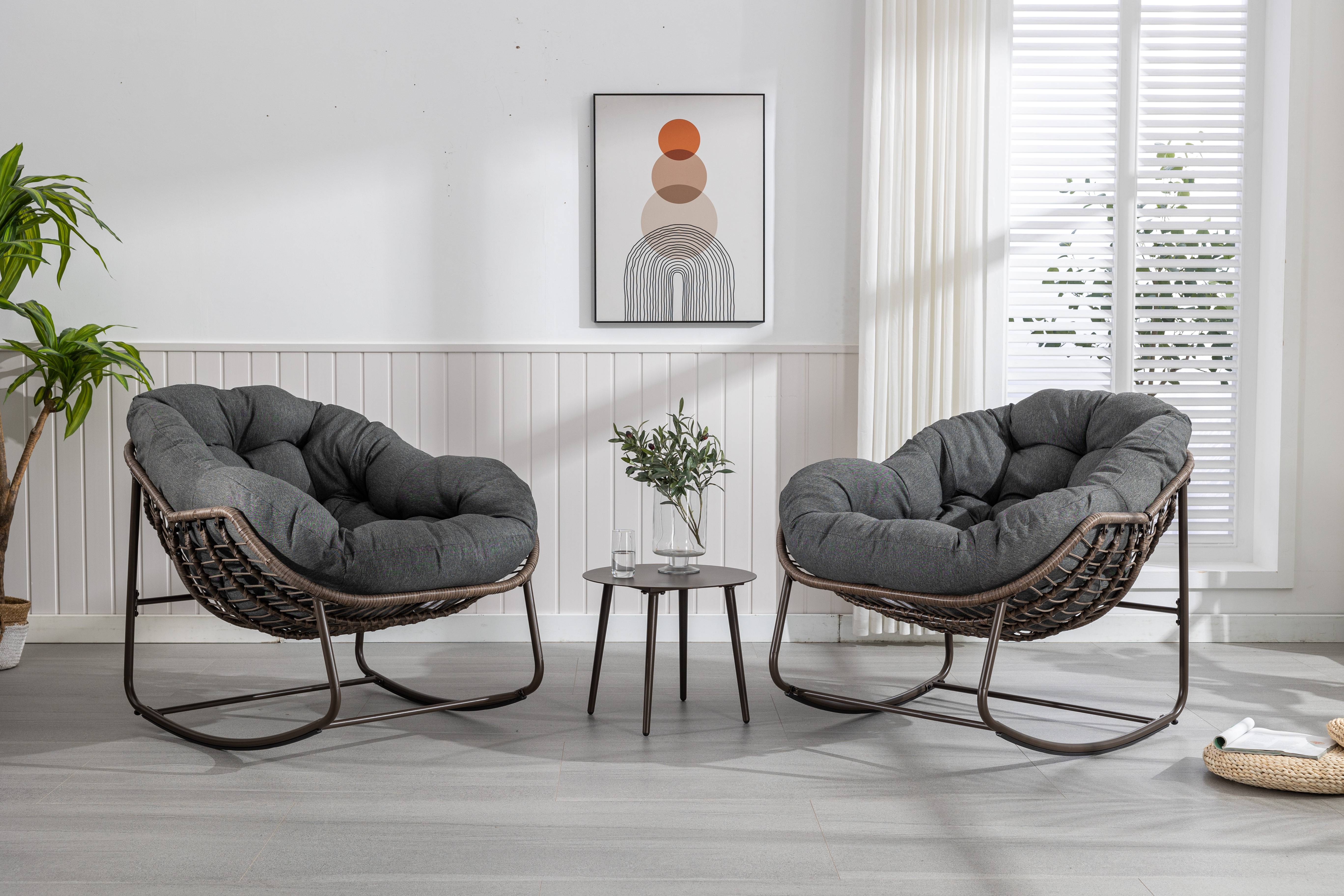 Fauteuil à bascule Oeuf en rotin tressé pour jardin terrasse avec coussin épais surdimensionné Gris - ComfortXL Outdoor Living - Image 7