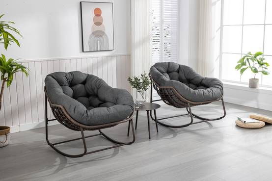 Fauteuil à bascule Oeuf en rotin tressé pour jardin terrasse avec coussin épais surdimensionné Gris - ComfortXL Outdoor Living - Image 6
