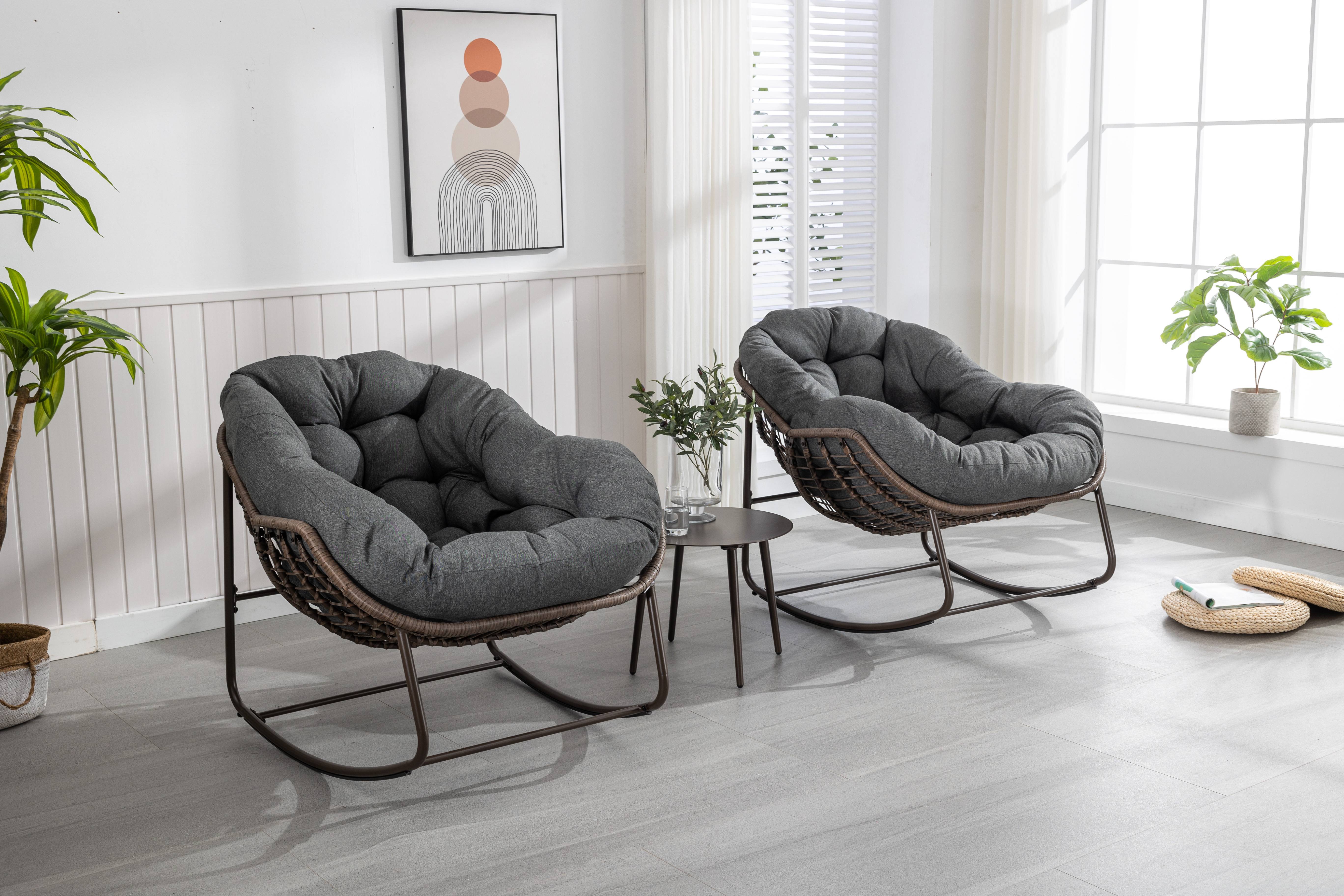 Fauteuil à bascule Oeuf en rotin tressé pour jardin terrasse avec coussin épais surdimensionné Gris - ComfortXL Outdoor Living - Image 6