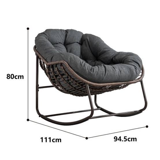 Fauteuil à bascule Oeuf en rotin tressé pour jardin terrasse avec coussin épais surdimensionné Gris - ComfortXL Outdoor Living - Image 3