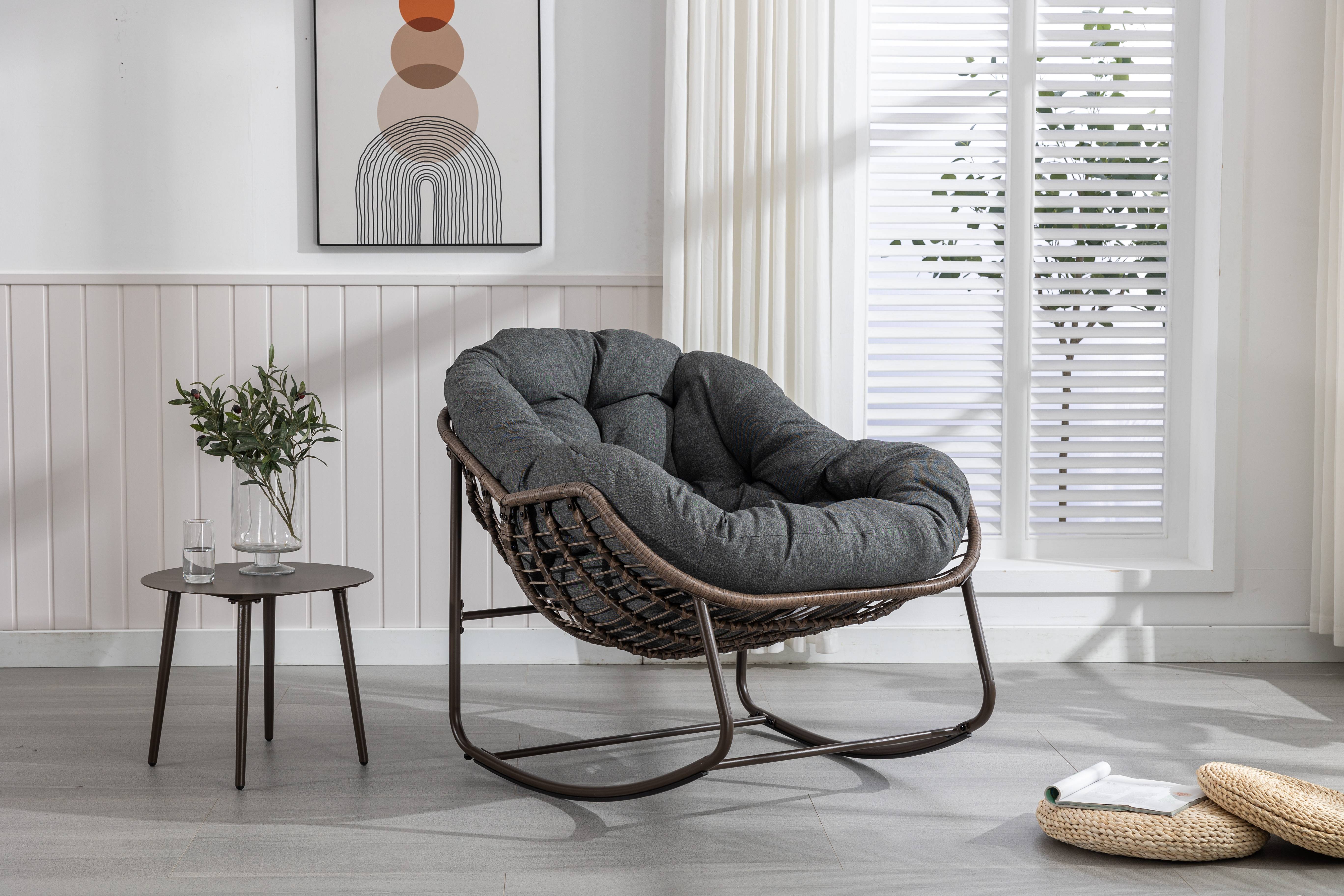 Fauteuil à bascule Oeuf en rotin tressé pour jardin terrasse avec coussin épais surdimensionné Gris - ComfortXL Outdoor Living - Image 2