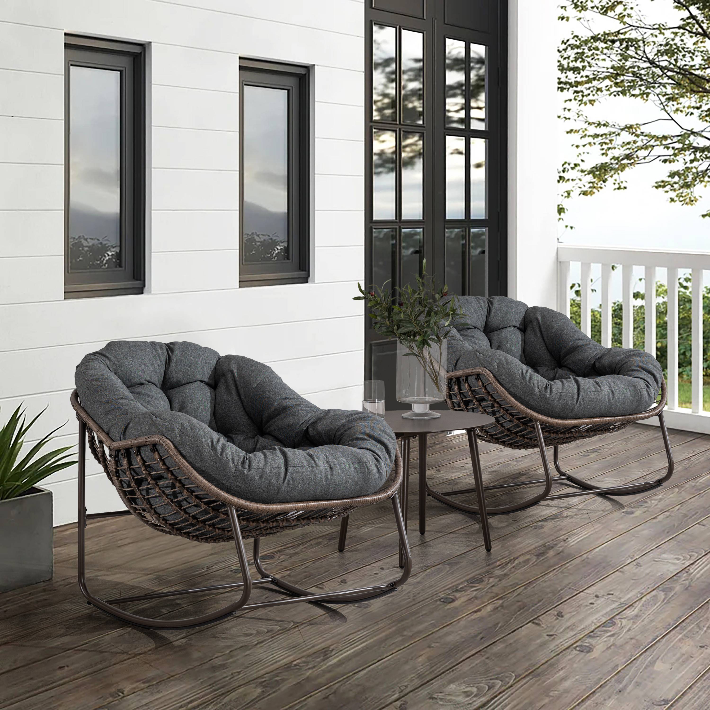 Fauteuil à bascule Oeuf en rotin tressé pour jardin terrasse avec coussin épais surdimensionné Gris - ComfortXL Outdoor Living - Image 8