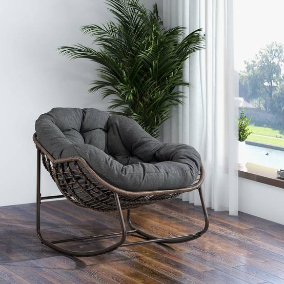 Fauteuil à bascule Oeuf en rotin tressé pour jardin terrasse avec coussin épais surdimensionné Gris - ComfortXL Outdoor Living - Image 1