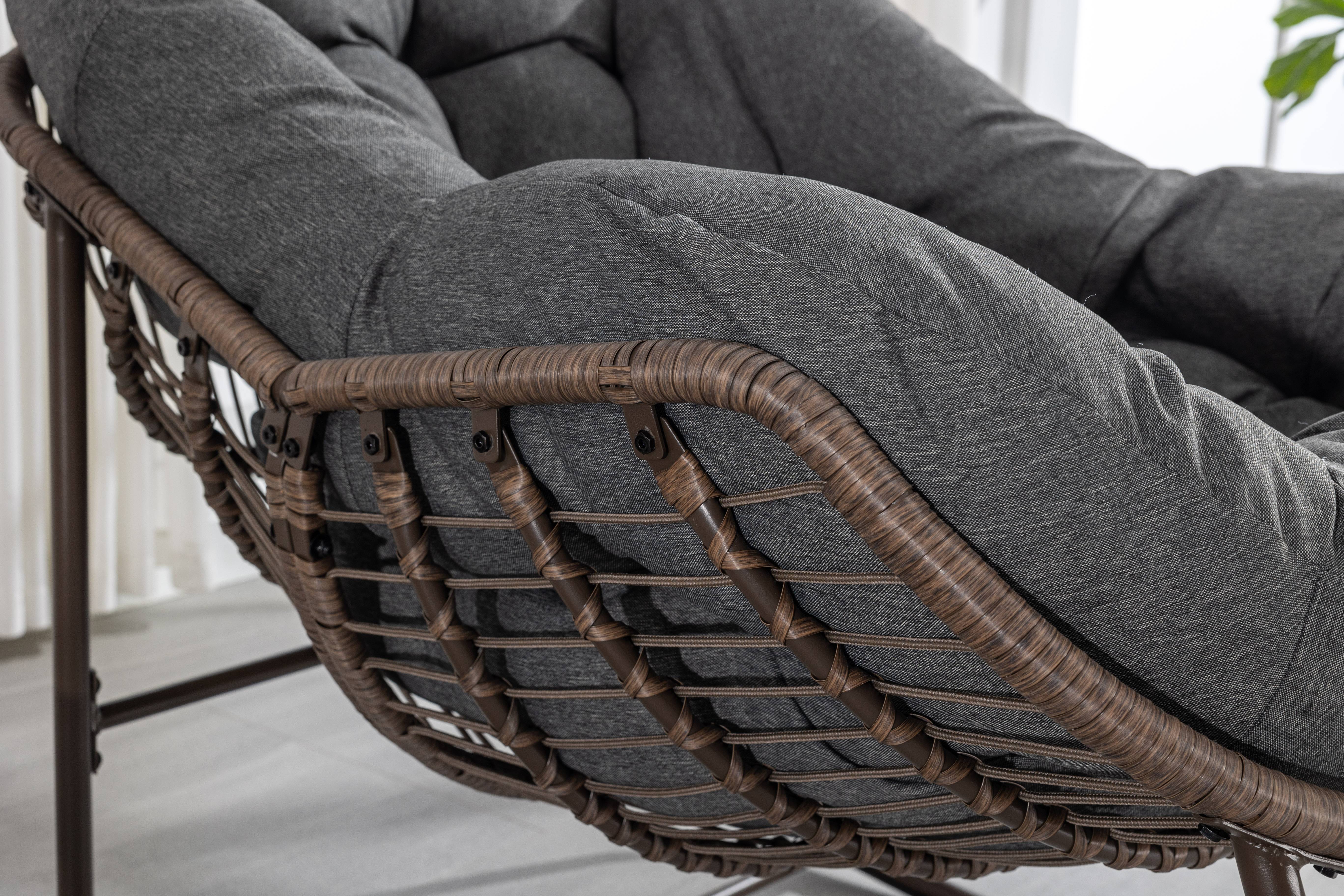Fauteuil à bascule Oeuf en rotin tressé pour jardin terrasse avec coussin épais surdimensionné Gris - ComfortXL Outdoor Living - Image 10