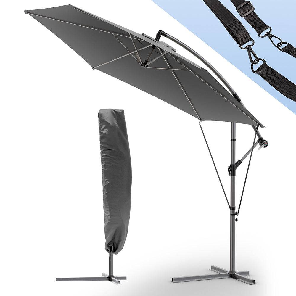 Parasol déporté inclinable 3M avec sangle de fixation et housse de protection Gris - Inclinaison réglable - Rotatif 360° - VOUNOT® - Image 1
