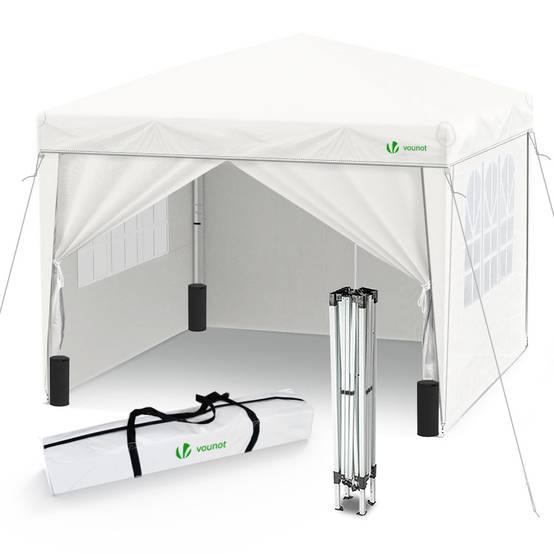 Vounot - Tonnelle de jardin pliante 3 x 3 m avec parois fenêtres et sac de transport blanc - Vounot - Image 1