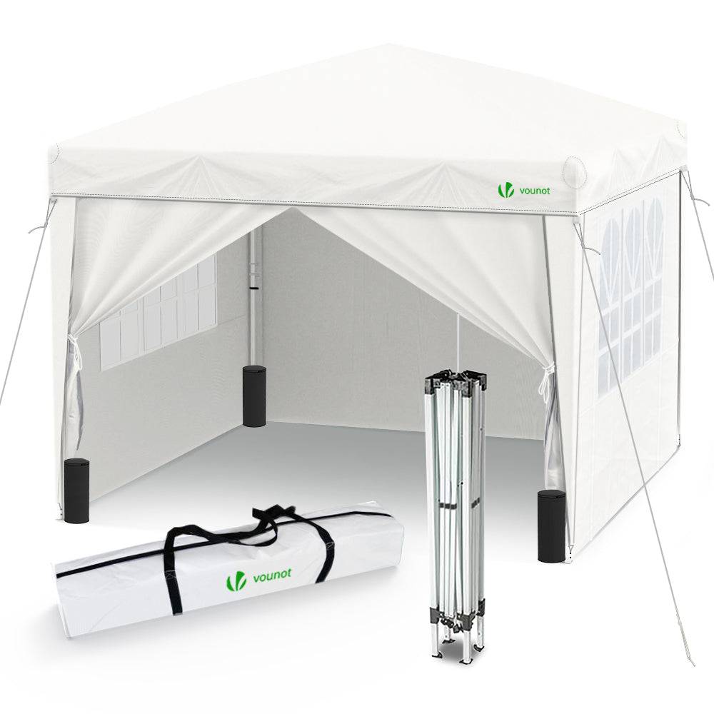 Vounot - Tonnelle de jardin pliante 3 x 3 m avec parois fenêtres et sac de transport blanc - Vounot - Image 1