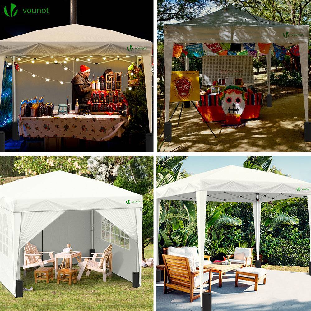 Vounot - Tonnelle de jardin pliante 3 x 3 m avec parois fenêtres et sac de transport blanc - Vounot - Image 5