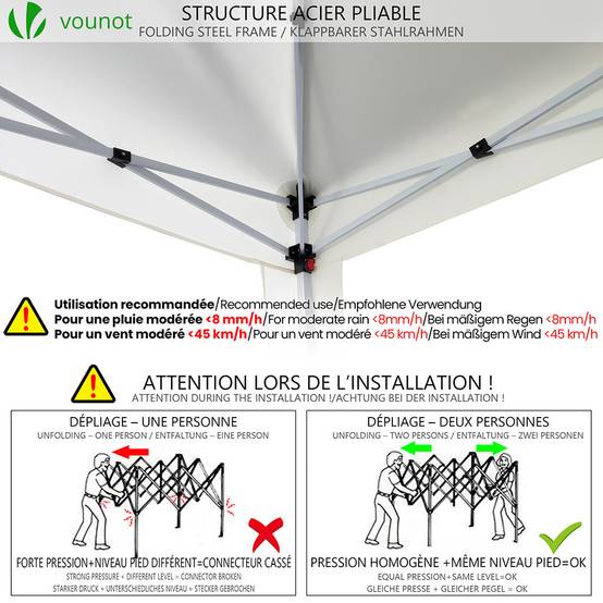 Vounot - Tonnelle de jardin pliante 3 x 3 m avec parois fenêtres et sac de transport blanc - Vounot - Image 7