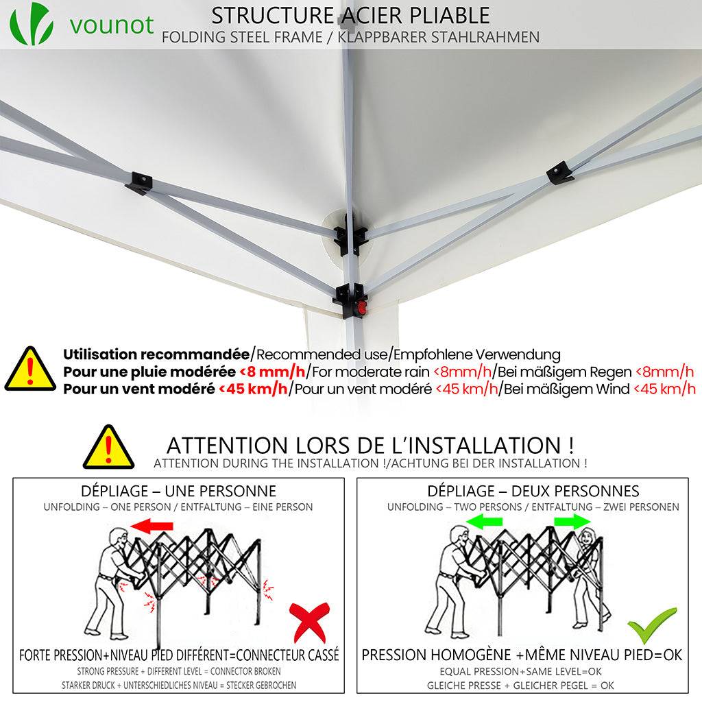 Vounot - Tonnelle de jardin pliante 3 x 3 m avec parois fenêtres et sac de transport blanc - Vounot - Image 7