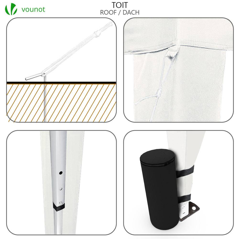 Vounot - Tonnelle de jardin pliante 3 x 3 m avec parois fenêtres et sac de transport blanc - Vounot - Image 6