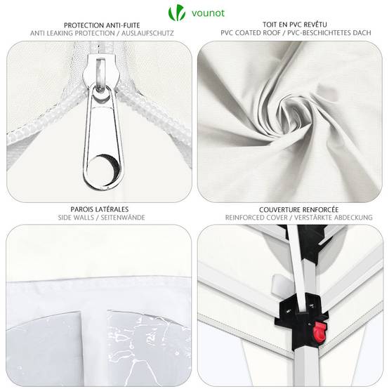 Vounot - Tonnelle de jardin pliante 3 x 3 m avec parois fenêtres et sac de transport blanc - Vounot - Image 4