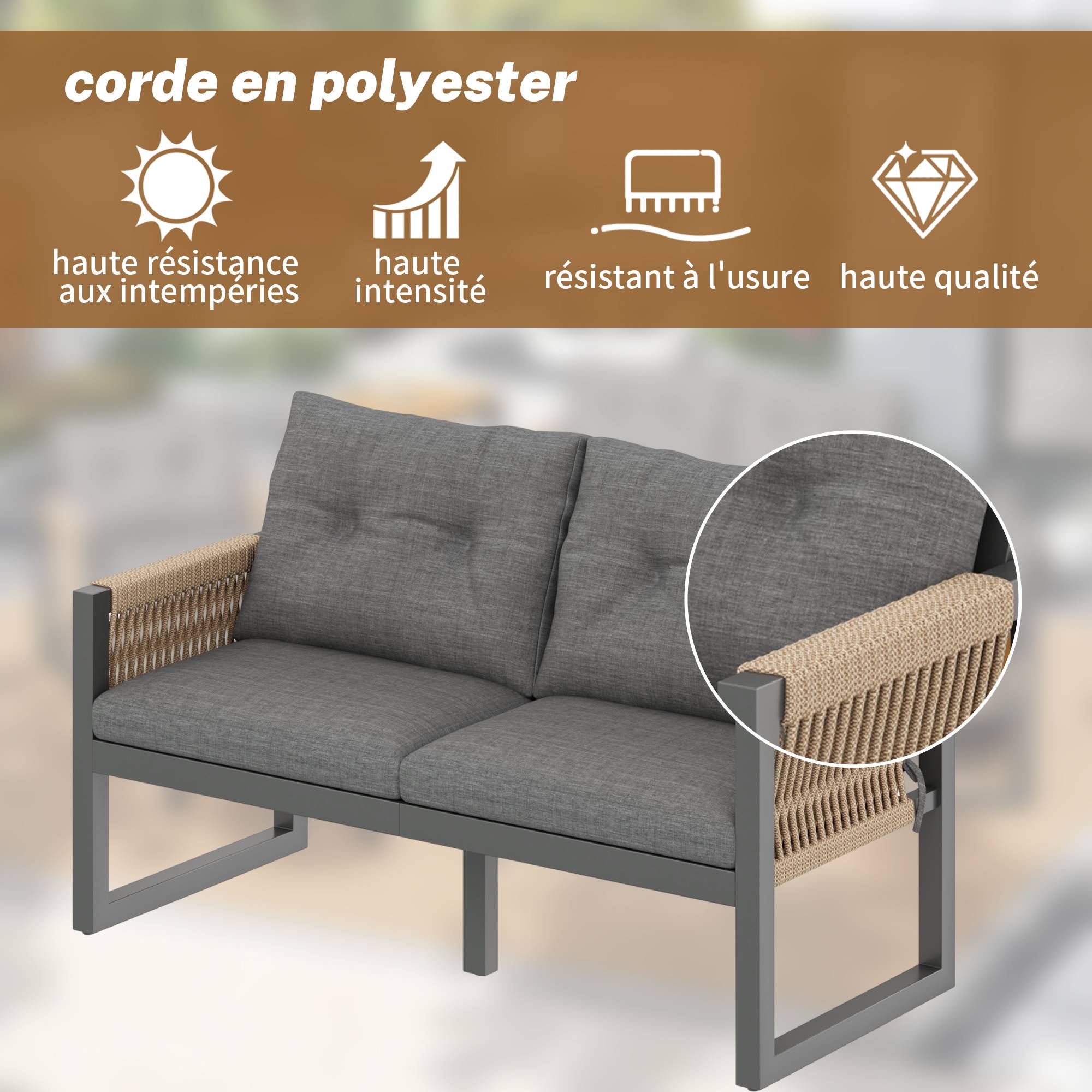 Salon de jardin 6 places en acier et bois composite pour terrasse avec table modulable Gris et Naturel - ComfortXL Outdoor Living - Image 6