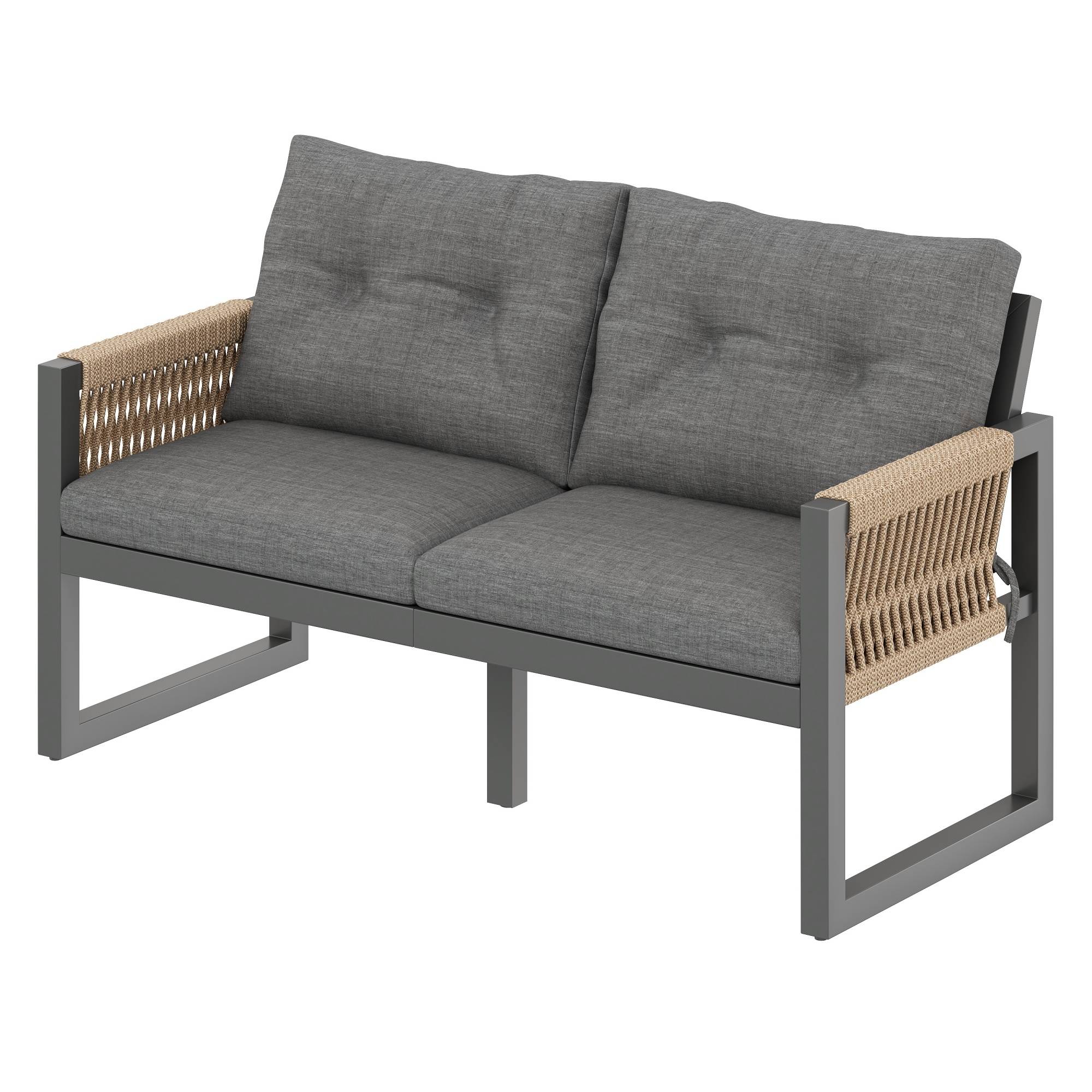 Salon de jardin 6 places en acier et bois composite pour terrasse avec table modulable Gris et Naturel - ComfortXL Outdoor Living - Image 8