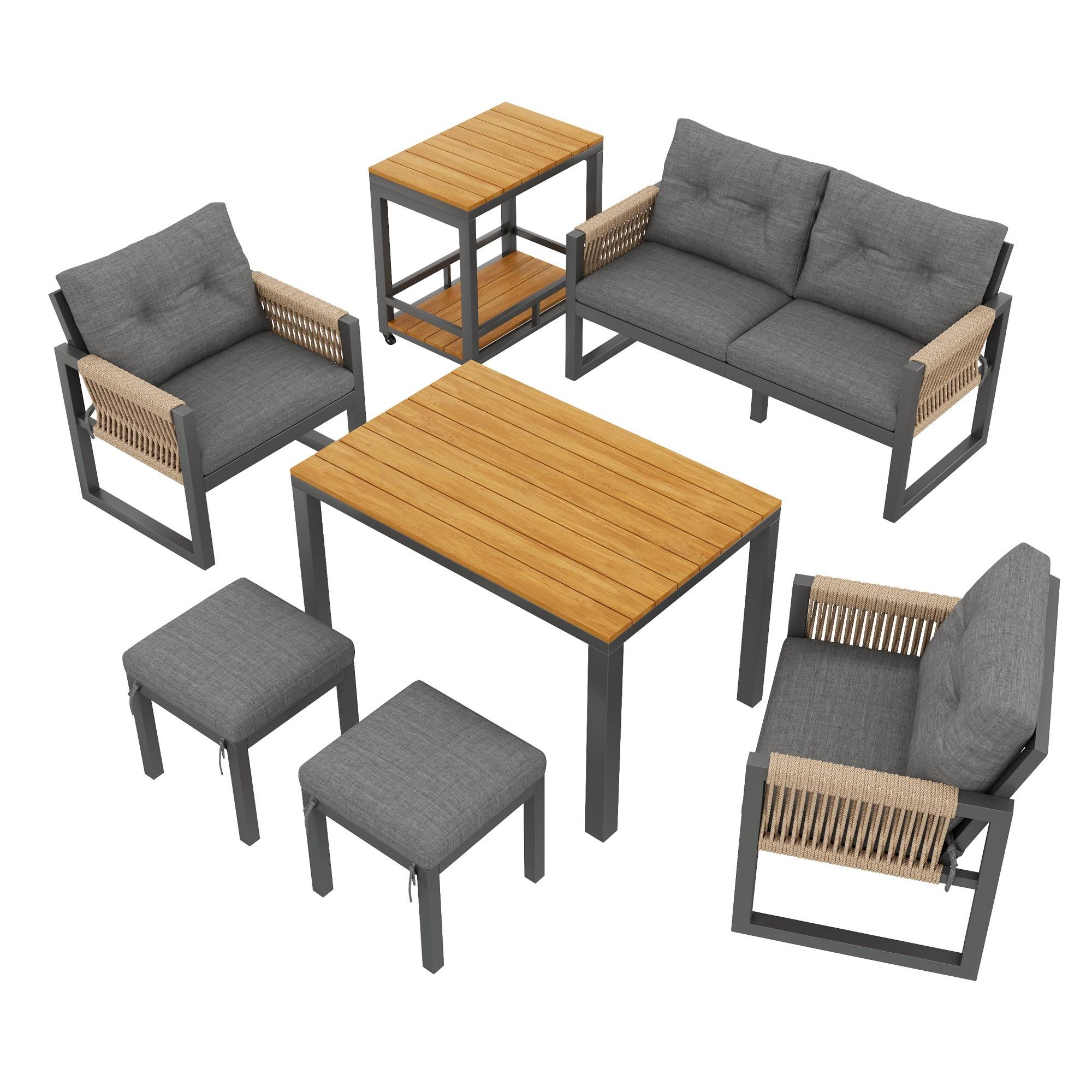 Salon de jardin 6 places en acier et bois composite pour terrasse avec table modulable Gris et Naturel - ComfortXL Outdoor Living - Image 2