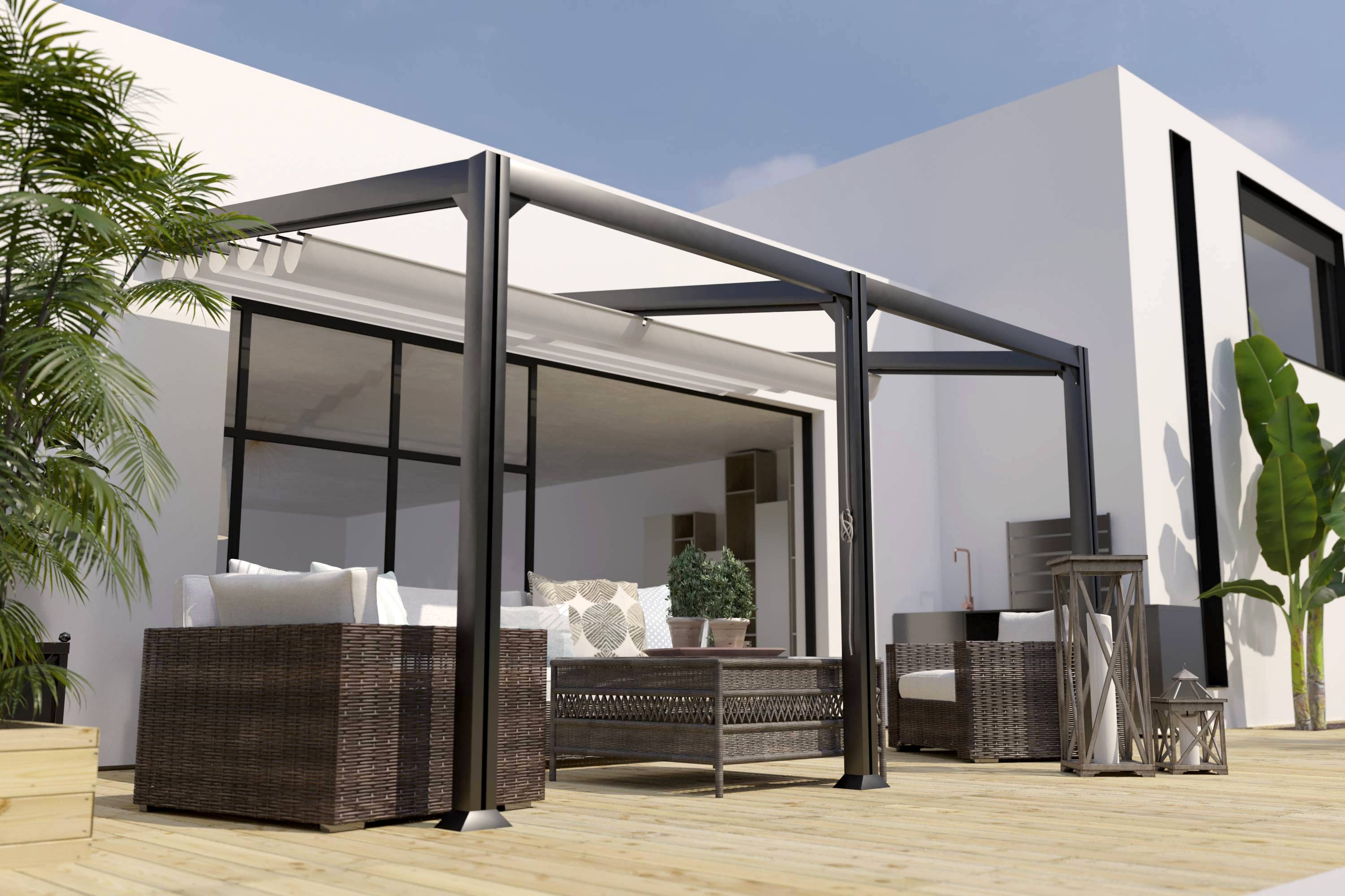Couleurs du monde - Antigua - Pergola adossée 3x4m en aluminium  - Structure seule  - Couleurs du Monde - Image 1