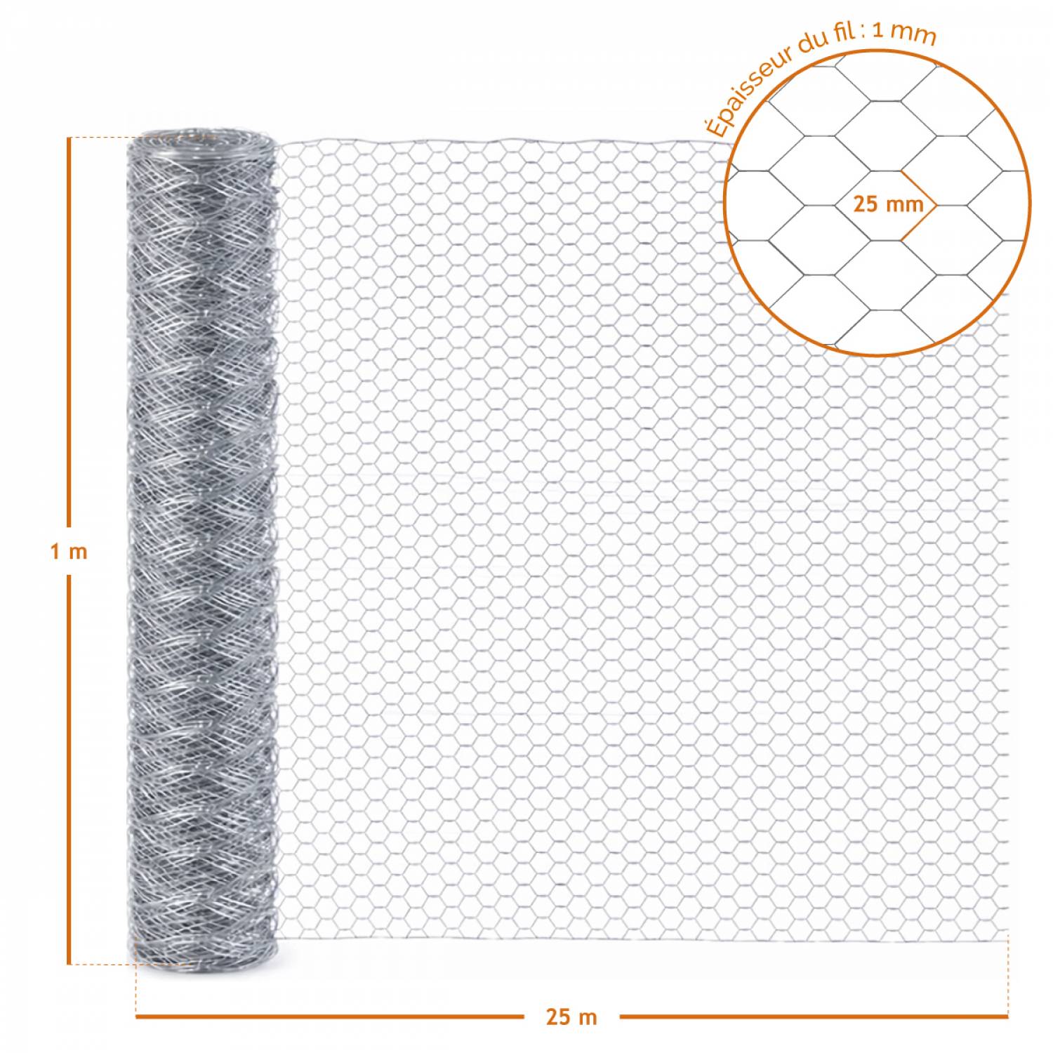 Linxor - Grillage triple torsion galvanisé pour poules ou petits animaux, clôture poulailler, jardin - 25 m x 1 m - Maille 25 mm - Diam 1 mm - Gris - Linxor - Image 2
