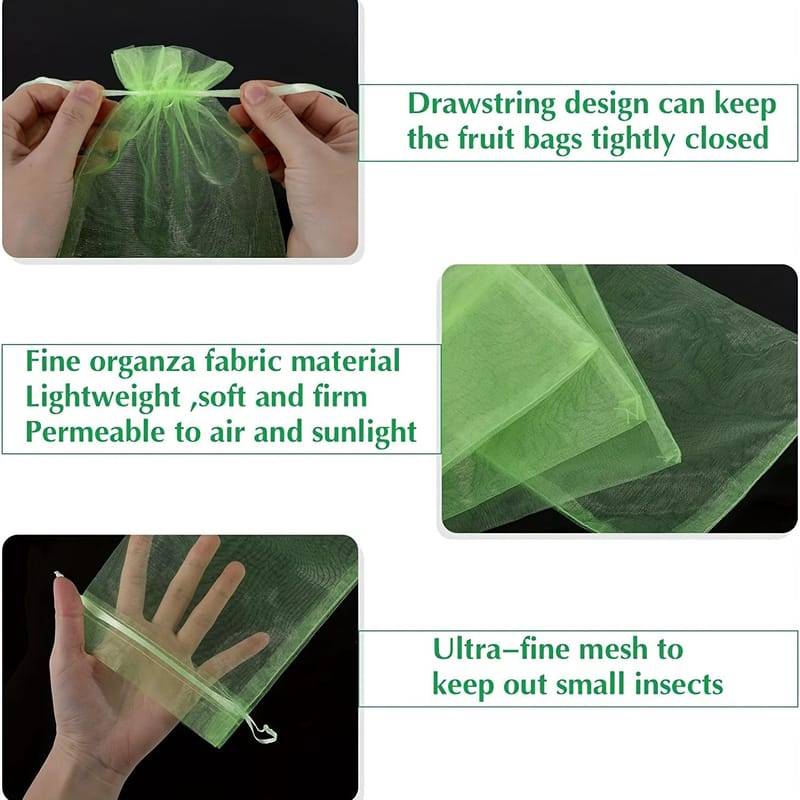 100 sacs de protection de fruits, sacs en filet verts avec cordon de serrage, sacs en filet pour fruits de jardin, protecteurs, 7*9 cm.-Lytech - Image 5