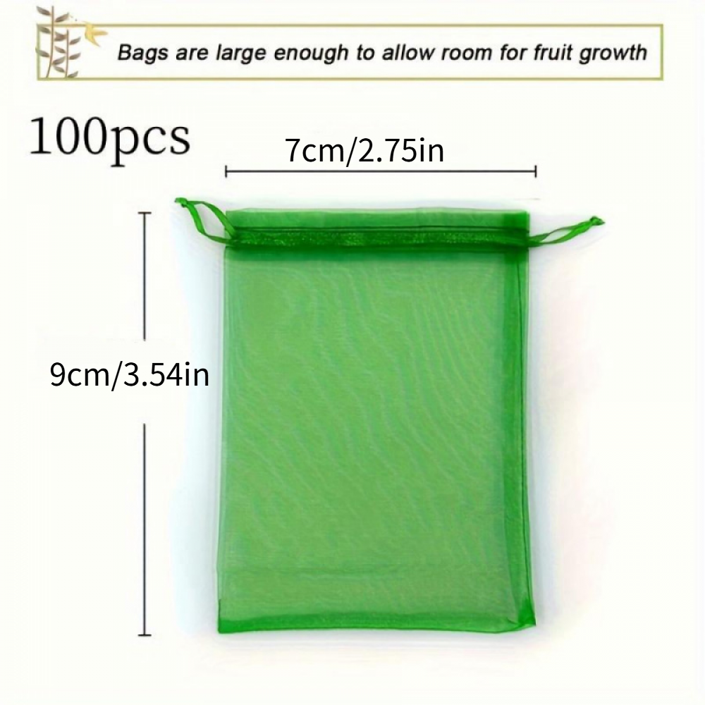 100 sacs de protection de fruits, sacs en filet verts avec cordon de serrage, sacs en filet pour fruits de jardin, protecteurs, 7*9 cm.-Lytech - Image 4