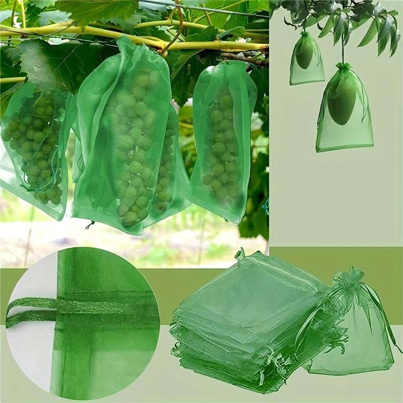100 sacs de protection de fruits, sacs en filet verts avec cordon de serrage, sacs en filet pour fruits de jardin, protecteurs, 7*9 cm.-Lytech - Image 1