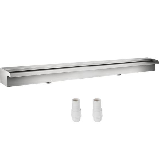 Fontaine piscine étang acier inox 304, 150x11.5x8cm. 2 conduits d'eau. Cascade bassin extérieur. Décoration. - Image 1