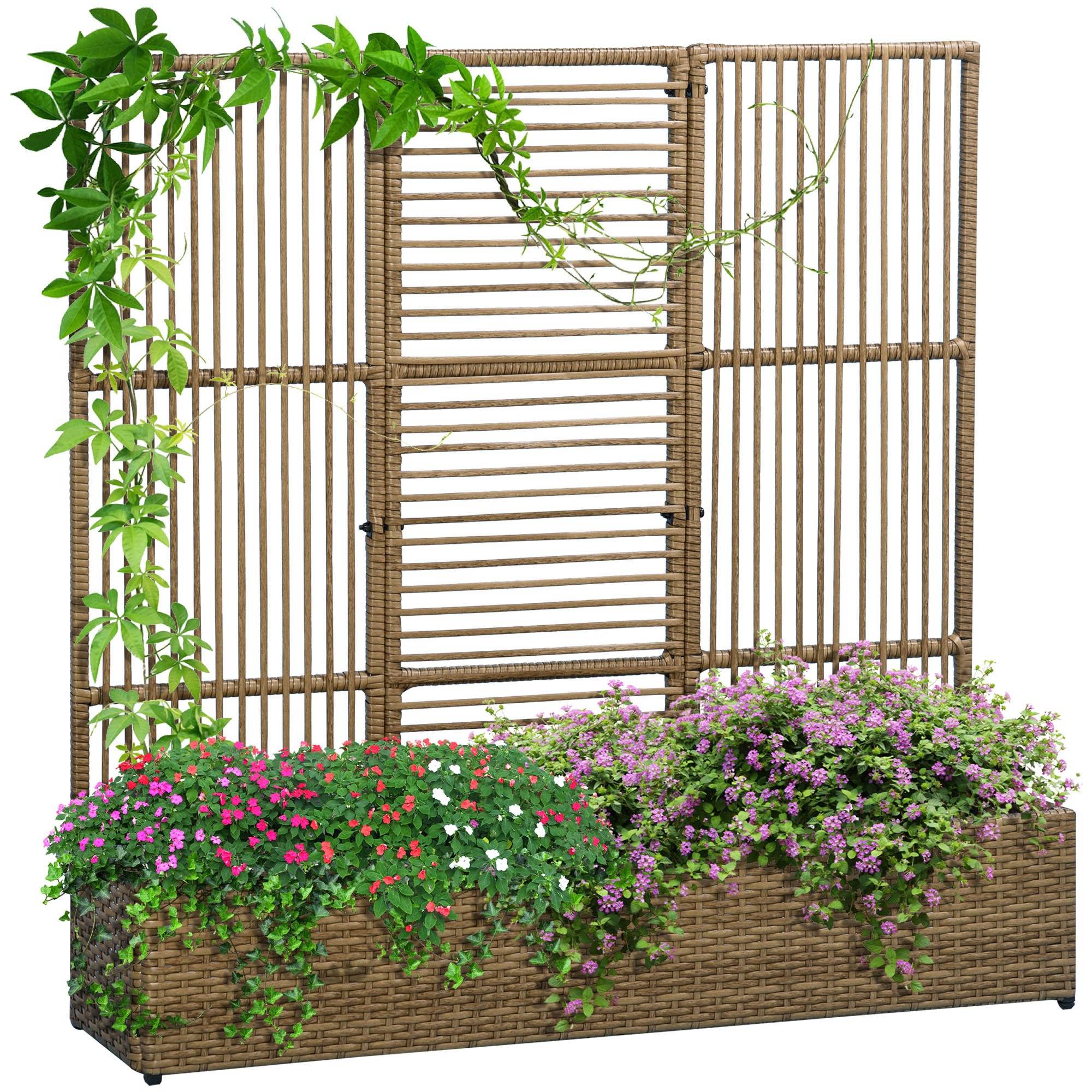 Support pour plantes avec treillis bac rectangulaire inférieur en résine tressée et acier dim. 103L x 29l x 103H cm - Image 1